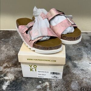 Yoki Pink Glitter Slide Sandals